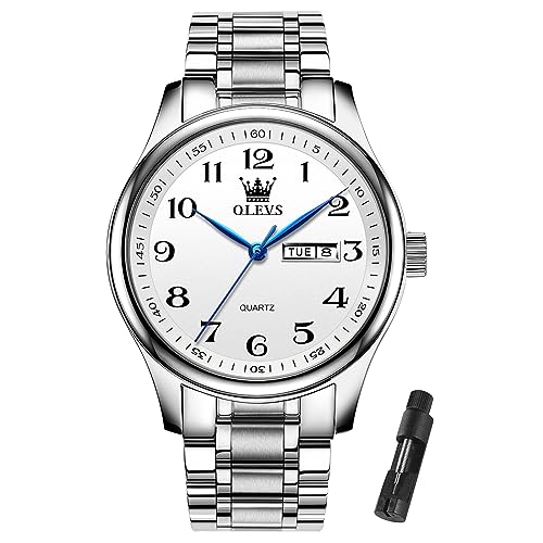 Image of OLEVS Mens Watch Stainless Steel Analog Quartz Watches for Men Day Date Easy Read Diamond Waterproof Dress Luxury Classic Casual Big Face Blue /Black /Gold /Silver Roman Arabic Numerals Men's Wrist Watch