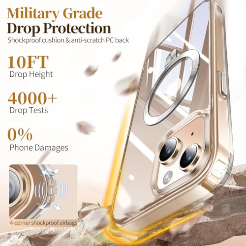 Image of ESTPEAK CD Mag-Stand Case for iPhone 13 /14 Case with Invisible Magnetic Ring, [Compatible with MagSafe] [Never Yellowing] Top Clear Phone Case Cover for iPhone 13 /14 6.1 inch Men Women, Clear