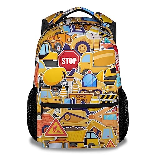 Backpack for Boys, Construction Backpacks for School, 16 Inch Kids Bookbag for Elementary Preschool Kindergarten, Truck Theme School Bag for Toddler