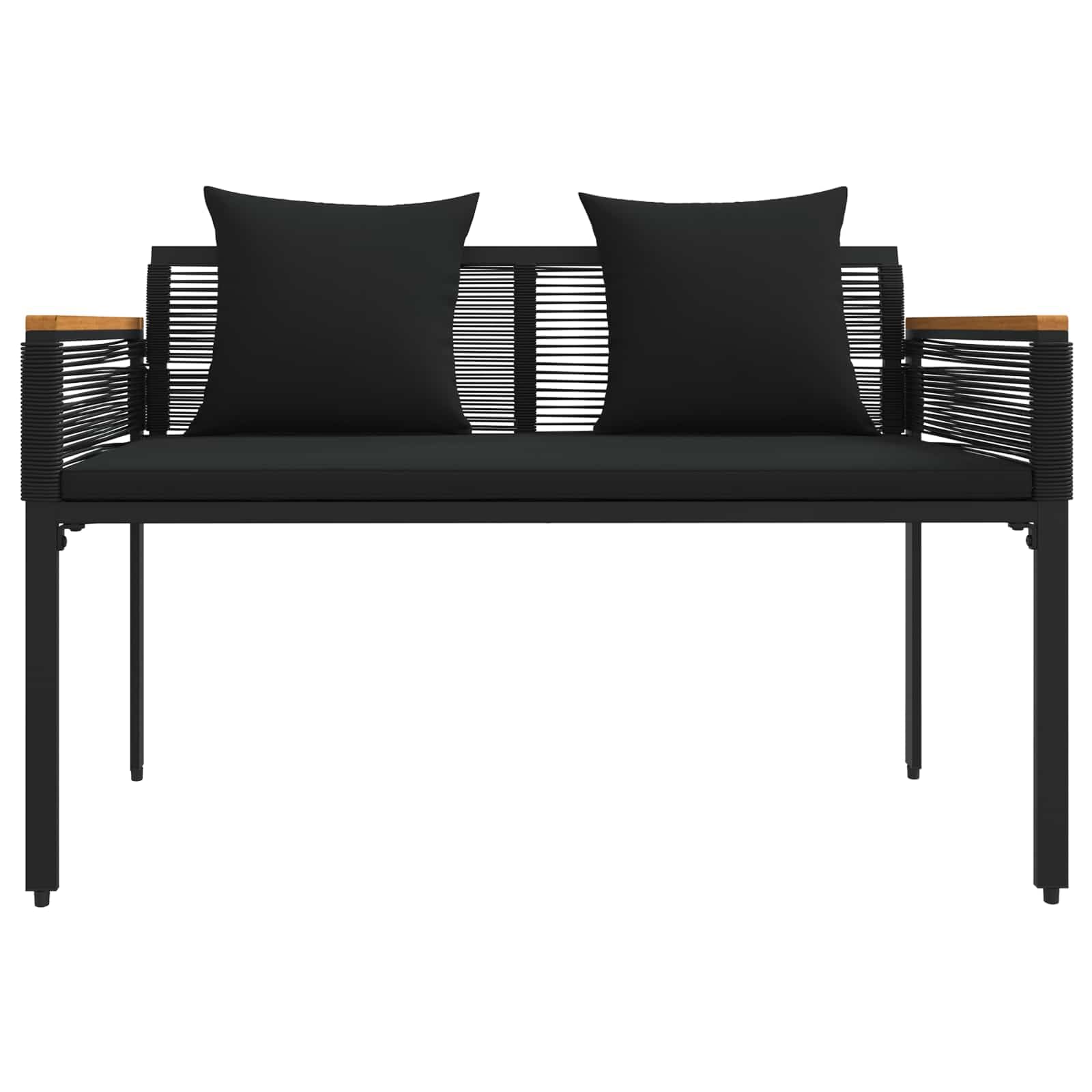 Ławka ogrodowa do użytku na zewnątrz, czarna, 117 x 54 x 74,5 cm, odporna na warunki atmosferyczne, z polirattanu, ławka do siedzenia z regulowanymi nóżkami, zdejmowana poduszka do siedzenia