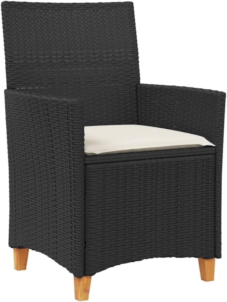 vidaXL Patio Chairs with Cushions 2 Pcs, Outdoor Dining Chair, Patio Furniture for Garden Balcony, Outdoor Seating, Black Poly Rattan&Solid Wood