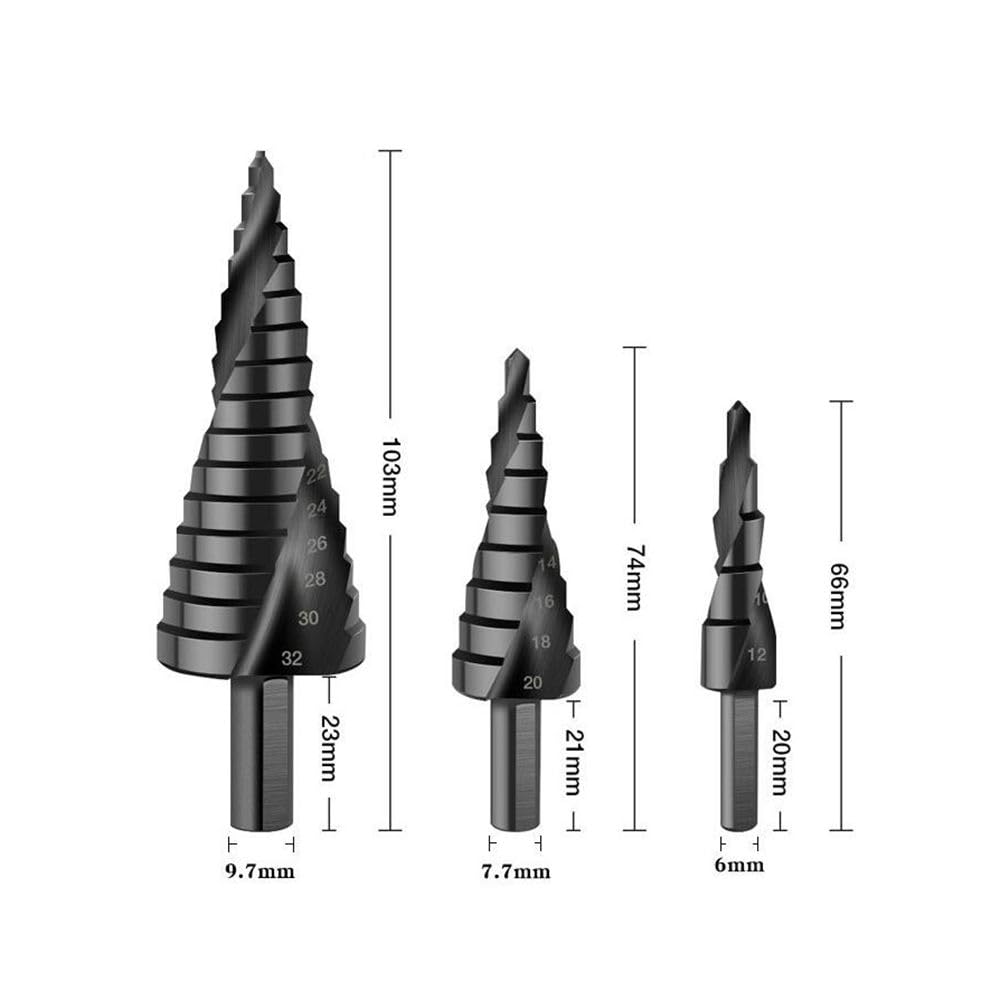 1/3 pezzi 4-12mm 4-20mm 4-32mm HSS punte a gradini scanalati a spirale codolo esagonale nitrurazione cono conico nero taglierina for trapano elettrico professionale(1Pcs 4-32mm Black)