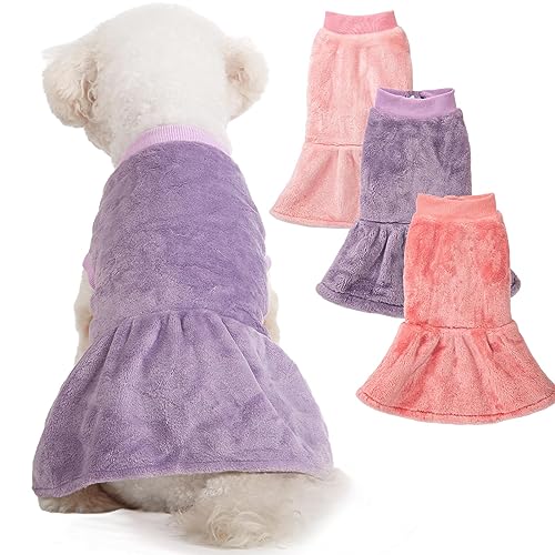 Image of FabriCastle Small Dog Dress Clothes, 3-Pack Sweaters for Small Dogs Girl & Cats, Ultra Soft Warm Pet Coats for Winter, Female Puppy Apparel, Doggy Outfits XXS - XL (Pink,Violet,Rosepink, Large)