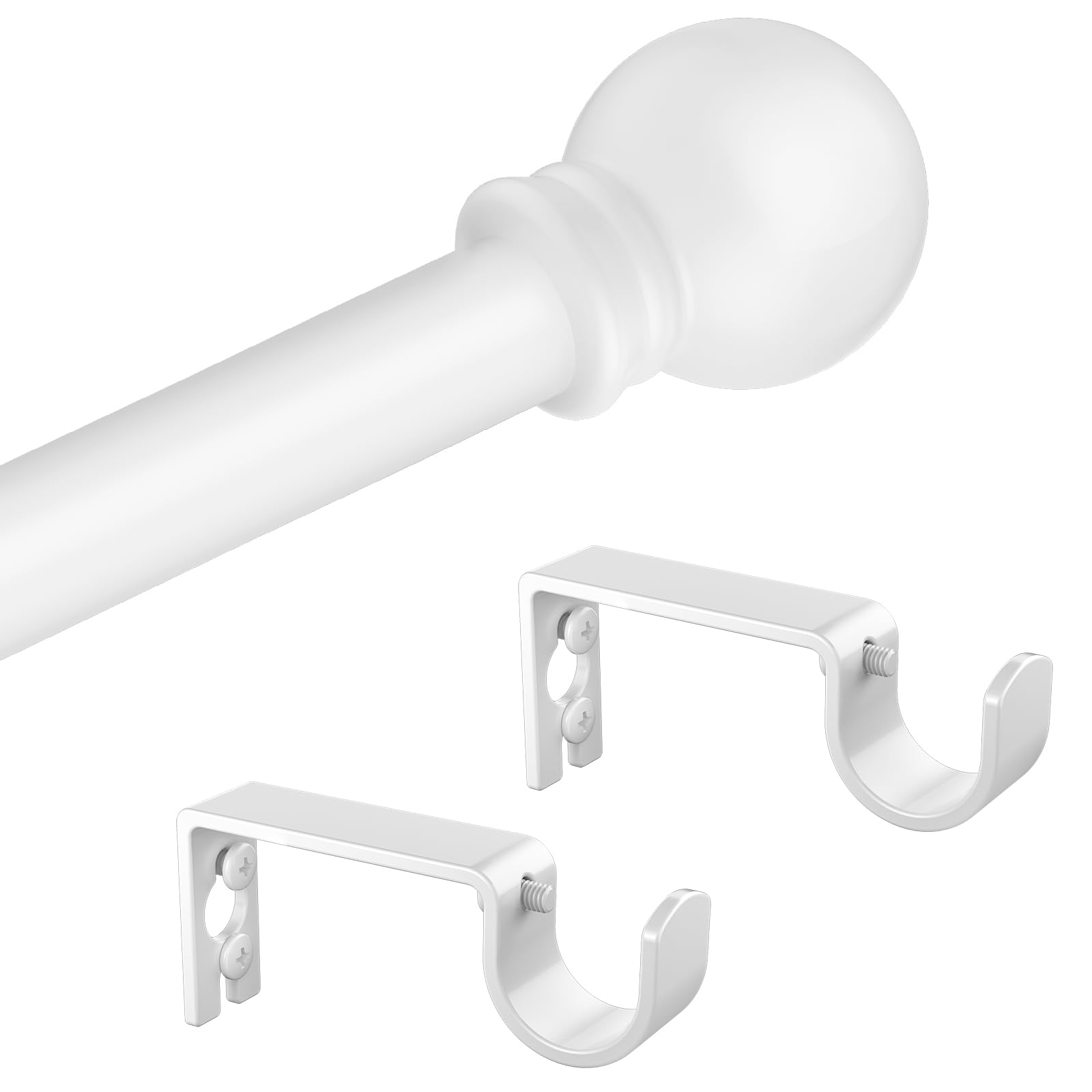 Authandis White Curtain Rods for Bedroom with Brackets,5/8 Inch Diameter Small Window Curtain Rod Adjustable 32 to 60 Inches,Easy Install Drapery Rods