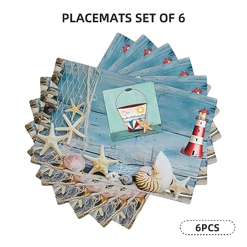 Set de table antidérapant et lavable en lin | Protection thermique de table motif phare de plage