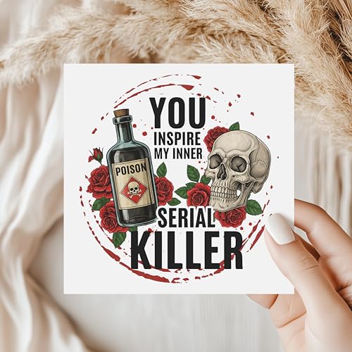 Image of Dark Humour Greeting Card with Skull, Poison Bottle and Roses – Funny Sarcastic Card for Friends or Partner – Quirky Alternative Anniversary, Birthday or Just Because Card – C84