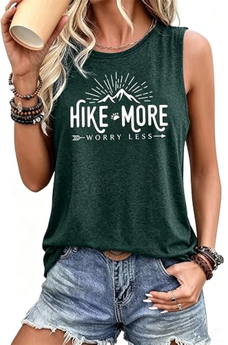 SurBepo Womens Tank Tops Loose Fit Summer T Shirts Sleeveless Graphic Tees Tunic Blouses (Hike Green,M)