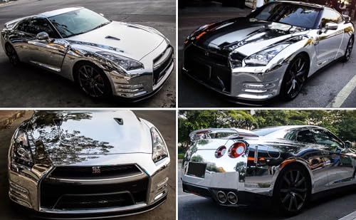 Image of LZLRUN 1FT x 5FT Chrome Mirror Vinyl Wrap Adhesive Car Sticker Decal Film (Silver, 1FT x 5FT)