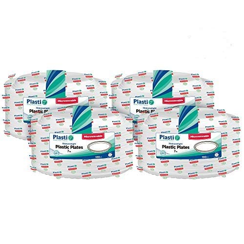 [400 Count] Disposable Plastic White 7 Inch Heavy Weight Plates, Great For Weddings, Home, Office, School, Party, Picnics, Take-out, Fast Food, Outdoor, Events, Or Every Day Use,