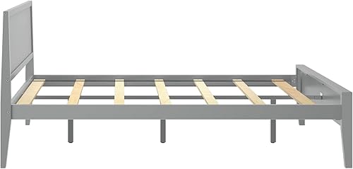 Miniatura 5 de Plank+Beam Base de cama Queen de madera maciza con cabecera de panel, cama moderna de plataforma Queen con soporte de listones de madera, no