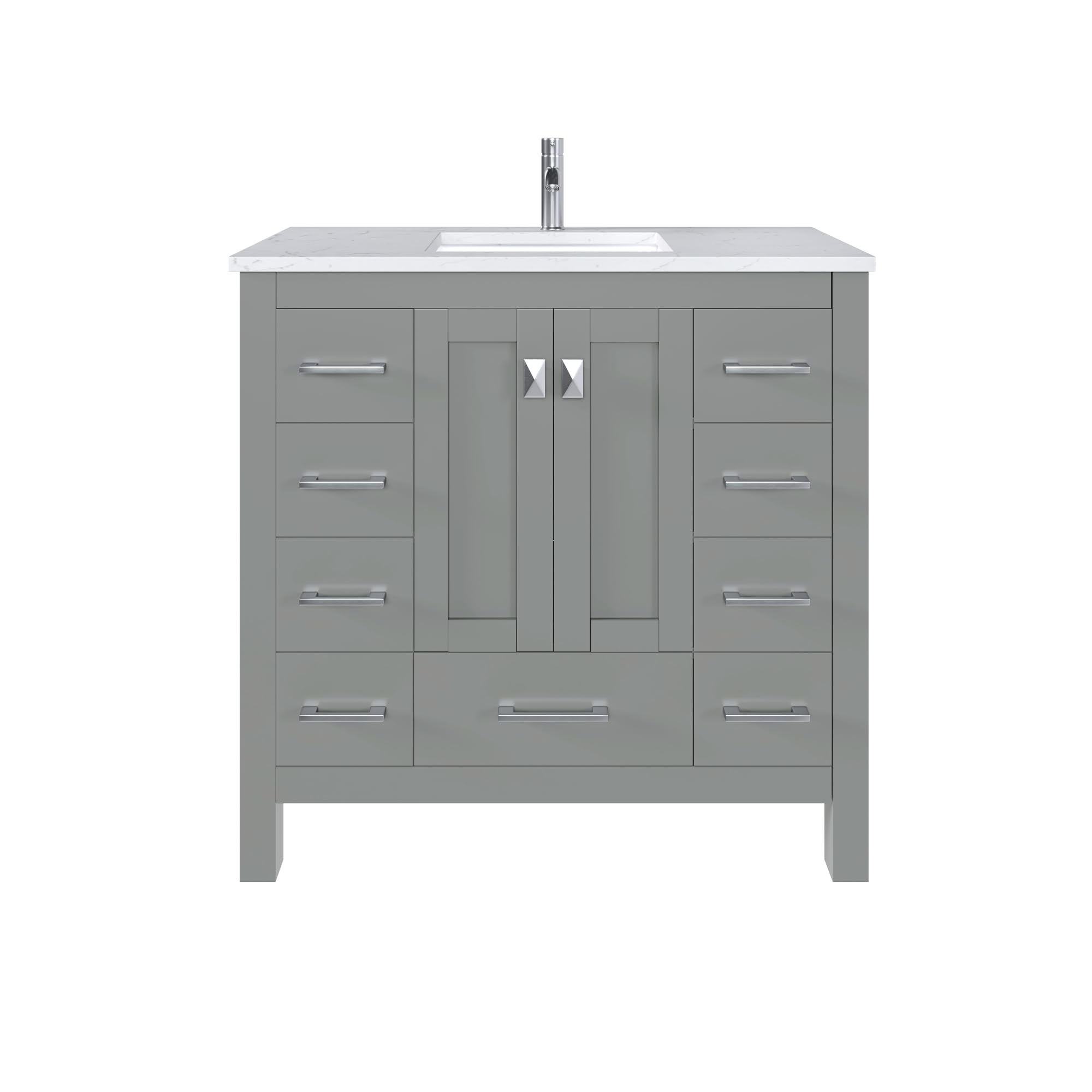 Hampton Gray Vanity: Luxurious 36 Inch Bathroom Vanity with Sink Top - Freestanding Bathroom Sink and Cabinet Combo with Modern Design and Functional Storage