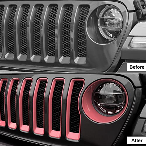Image of CheroCar for JL Mesh Grille Grill Insert & Headlight Turn Light Cover Trim Exterior Accessories for Jeep Wrangler JL JLU 2018-2026 & Gladiator JT 2020-2026