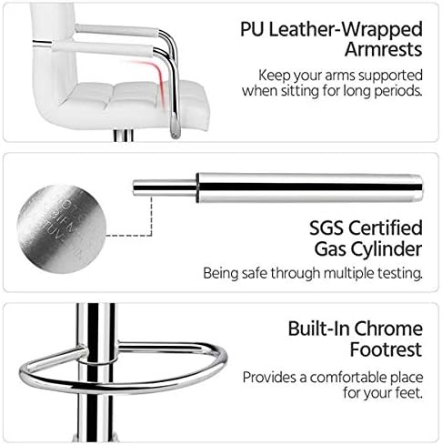 Yaheetech 4pcs Adjustable Bar Stools Kitchen Counter Barstools Bar/Counter Height Stool Chairs PU Leather Hydraulic Swivel Dining Chair with Armrest, White