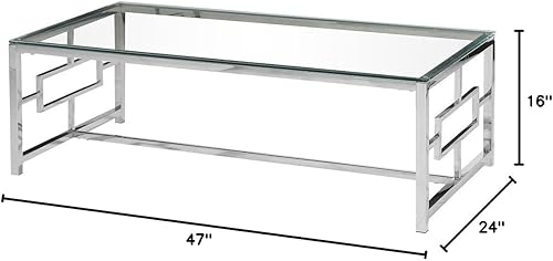 Miniatura 3 de Evoke - Mesa auxiliar de 47 pulgadas, parte superior de cristal transparente, base geométrica de acero inoxidable, centro de mesa de sala de estar,
