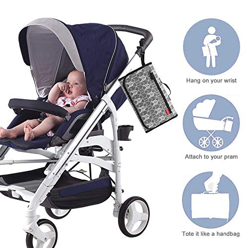 Lekebaby Portable Nappy Changing Mat Travel Baby Change Mat with Wipe-Pocket and Head Cushion, Grey - Image 4