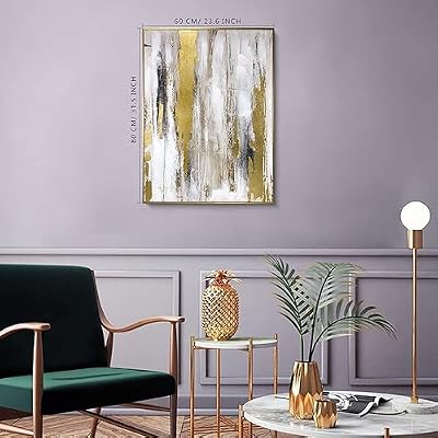 Zessonic Abstract Wall Art with Gold Foil - 24 x 32 Inches Gold and Gray Canvas Print with Texture for Modern Style Decor,Framed, Ready to Hang
