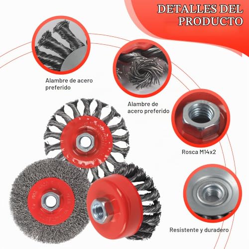 Miniatura 2 de 6 Piezas Cepillo De Alambre Para Taladro Amoladora,Accesorios Para Amoladora Angular M14, Traje De Cepillo De Alambre Con Hilo,Para Lijar, Desbarbar Y Eliminar Óxido