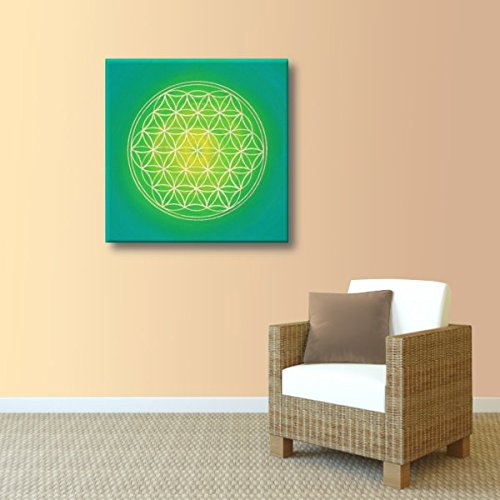 Wandbild Blume Des Lebens Handgemalt In Gold Auf Leinwand – 50x50 Cm, Keilrahmen, MADE IN GERMANY