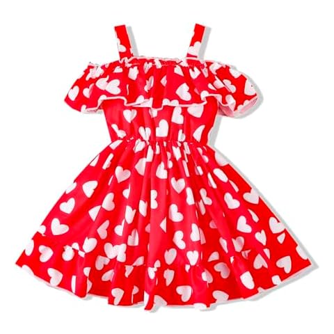 VINUOKER Toddler Baby Girls Valentine's Day Dress Princess Party Dress Spring Summer Off-Shoulder Dresses Cover