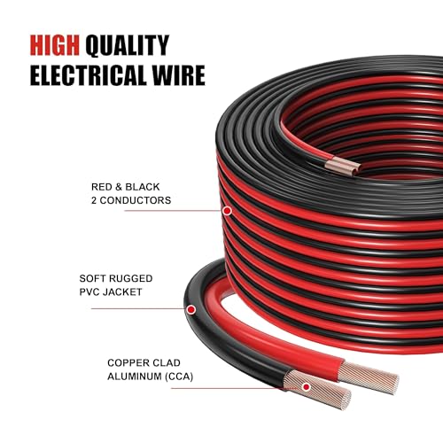 AWELTEC 18 Gauge Wire, 18AWG 25FT Automotive Electrical Wire, 2 Conductor Red Black Primary Cable, Copper Clad Aluminum Wire for LED Light Strips, Car Audio, Speakers,12V/24V DC
