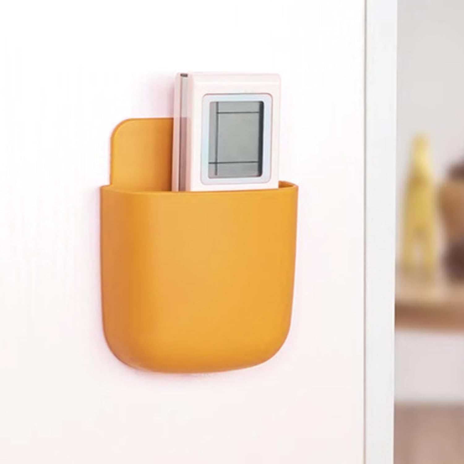 1Pcs Multi-Purpose Adhesive Wall Mounted Storage Box No-Drill Plastic Organizer for Remote Control Phone and Small Items Compact Space Saving Design(Orange)