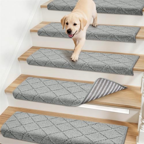 COSY HOMEER Bullnose Carpet Stair Treads, 3 Pack Peel and Stick Non-Slip Stair Treads for Wooden Steps Indoor, 11" x 30" Washable Pet Friendly Stair Runner with Edge Protection for Kids Elde