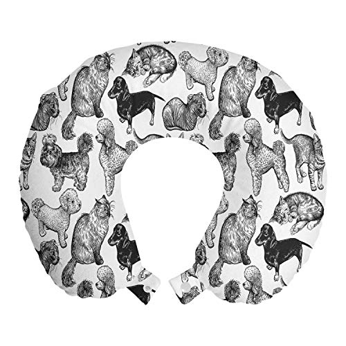 Preisvergleich Produktbild ABAKUHAUS Hund und Katze Reisekissen Nackenstütze, Verschiedene Tierrassen, Schaumstoff Reiseartikel für Flugzeug und Auto, 30x30 cm, Charcoal Grau und Weiß