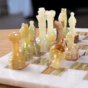 Zulin Marble Chess Pieces White and Green Onyx 3 inch King Figures Handmade 32 Chess Figures Suitable for 12-15 Inch Chess Game - Board Game