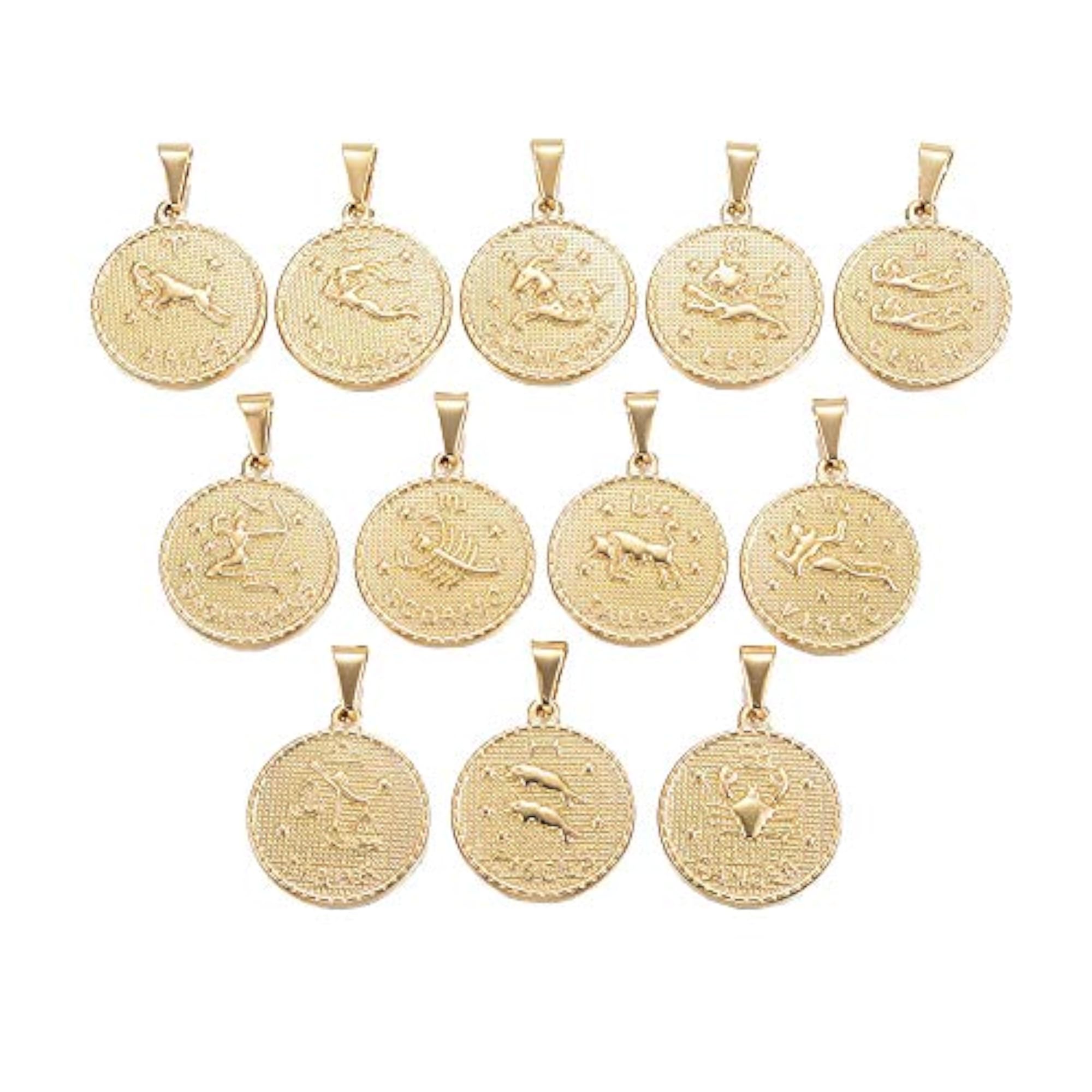 Set of 12 Stainless Steel Horoscope Bead Charm Pendants