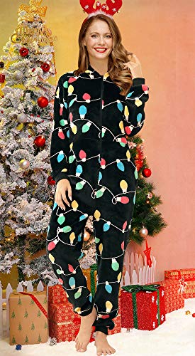 Spadehill Christmas Women'S Funny Long Sleeves Onesie Novelty One Piece Adult Fleece Pajamas Christmas Lights M thumb #2
