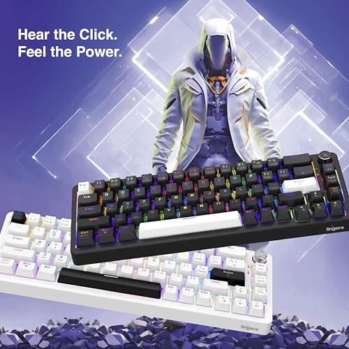 Image of FINGERS Savage-MK2 Wired Mechanical Gaming Keyboard (65% Compact 67 Keys, Hot-Swappable Switches, 2-Layer Gasket, 11 RGB Modes, Volume Control Knob, 100% Anti-Ghosting, 50M Keystrokes) - Jet Black