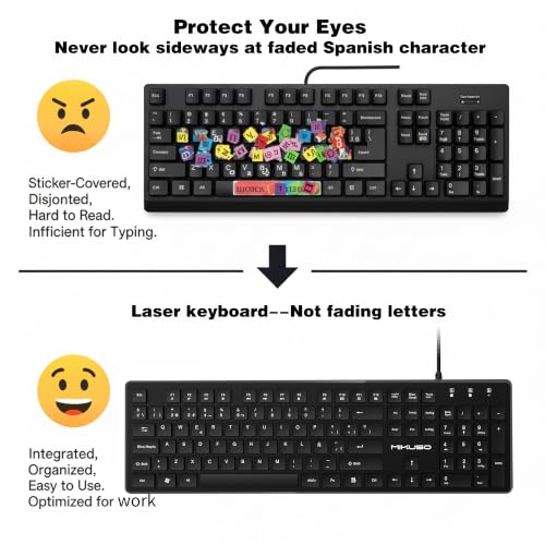 Image of Spanish Keyboard USB Wired - 105 Keys QWERTY ANSI Layout with N | Not fading characters,1.6m line Length Suitable for Computer Laptop PC,Full Size with Number Key,Plug and Play