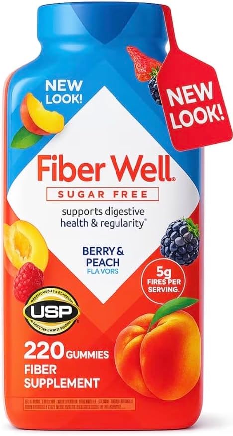 Vita Fiber Well Gummies, Sugar Free, Peach, Raspberry & BlackBerry Flavors, 220 Count (2 Pack)