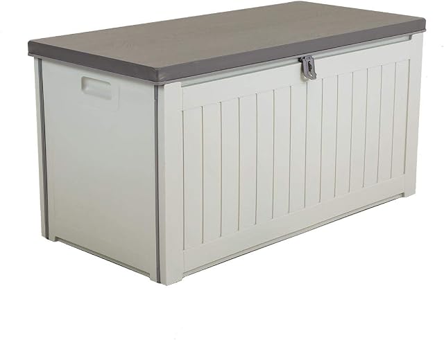 Charles Bentley 190L Outdoor Garden Plastic Storage Box, Suitable for Indoor & Outdoor, 96 x 45.8 x 49.3cm, Beige/Grey