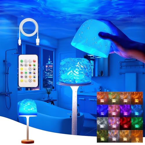 Lampe douche LED RGB ripple d'eau avec télécommande