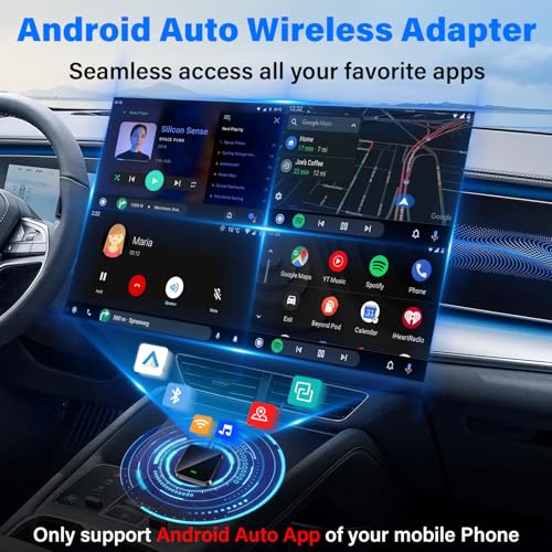 Android Auto Wireless Adapter 2025 Plug and Play Convert Wired to Wireless Android Auto Car Adapter w 5.8GHz WiFi Fast Stable Connection Android Auto Dongle for 2016+ Cars Android 11+ w USB-A/C
