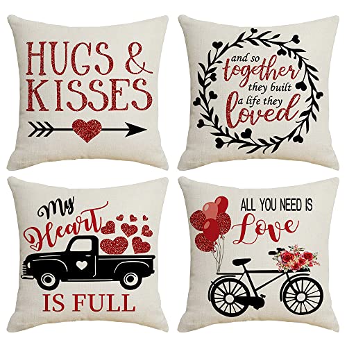 Onerisly Valentines Pillow Covers 18X18, Valentines Day Pillow Covers Set Of 4, Throw Pillows For Couch Sofa Living Room Outdoor Valentines Day Home Decorations #TOP14