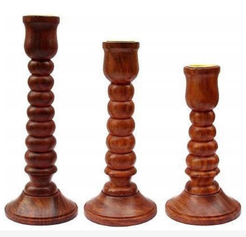 Sheesham Wooden Candle Holders Set of 3,natural Wood Candlesticks for Taper Candle,Table Centerpieces for Rustic Wedding christmas Home