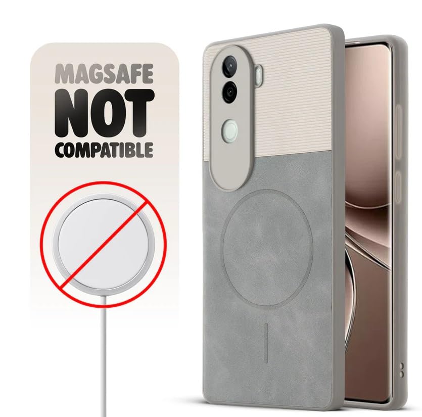 Image of Bintage CASE Mac Safe Design Hard Light Weight Back Case | Soft Border Camera Protect | Dual PU Leather Finish Back Cover Compatible for iQOO Z9s 5G - White & Grey