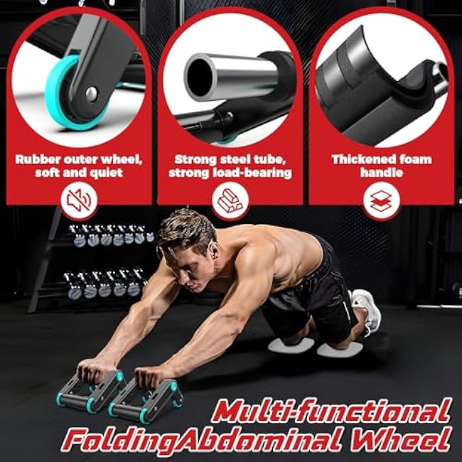 Ab Roller Wheel, 2-In-1 Exercise Roller Wheels, Push-Up Bar, Abdominal Exercise Machine, Ab Workout Equipment for Core Strength Training, Abs Exercise Roller with Knee Pad for Women Men Home Gym
