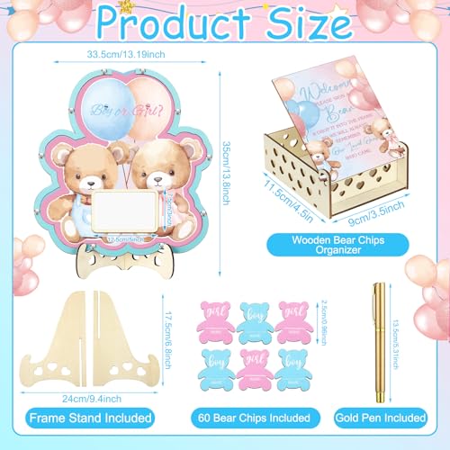 Image of Wenqik 63 Bear Gender Reveal Baby Shower Guest Book Alternatives Set Baby Shower Decorations with Photo Frame Sonogram Frame Keepsake 60 Wood Slices Guest Book for Birthday