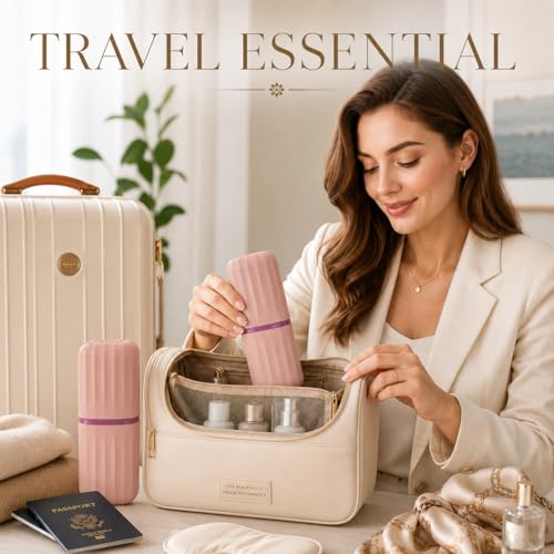 Image of 2 PCS Tooth Brush Holder Bathroom Toothbrush Cover Case Camping Accessories for Outdoor Tooth Brush Cover Box Brush Stand Toothbrush Holder for Travel Toothpaste Holder(1-Blue,1-Pink)