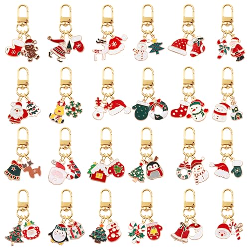 RLHRNDE 24 Pcs Christmas Keychain Set for Women Men Charm Keychain Bags Lanyards Xmas Jewelry Gifts (24 PCS)