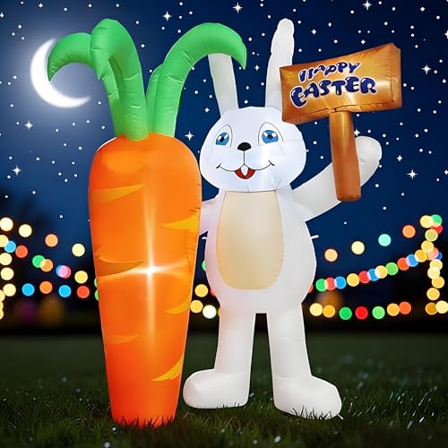 6FT Lighted Easter Inflatable Bunny - Blow Up Outdoor Decoration with Built-in LEDs for Lawn, Garden & Holiday Party Displays 2026