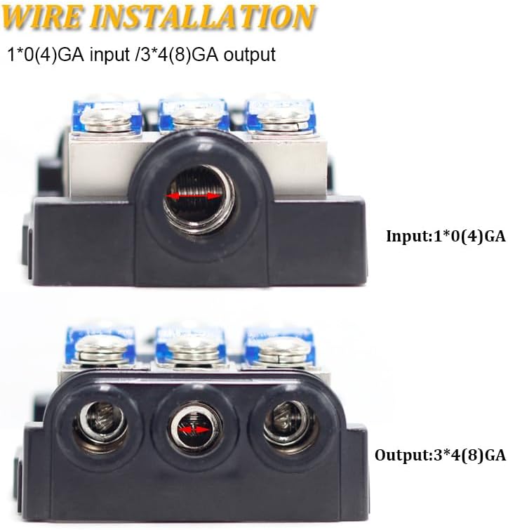 3 Way AFS Mini Fuse Holder 60A 0/2/4 Gauge Input 4/6/8 Gauge Output Copper Fuse Distribution Block for Car Boat Trolling Motor Marine Audio Amplifier Stereo Video System, GG-AFS55