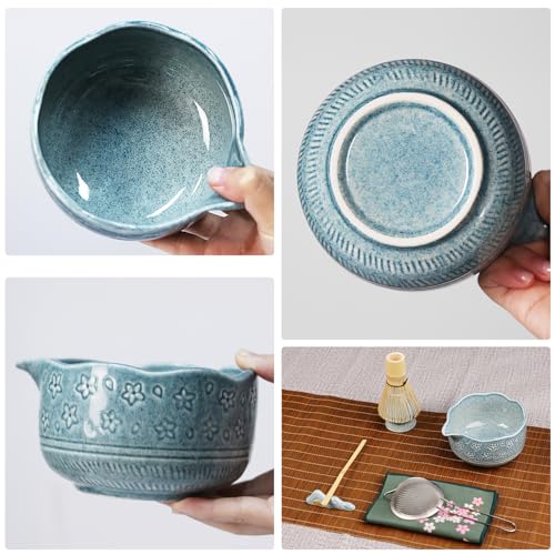 VPISHYKE Premium Matcha Set – Matcha Tea Set 7-teiliges traditionelles Tee-Set mit Bambusbesen, Schale, Sieb & Zubehör – Perfekt für Matcha-Liebhaber（Dunkelblau）
