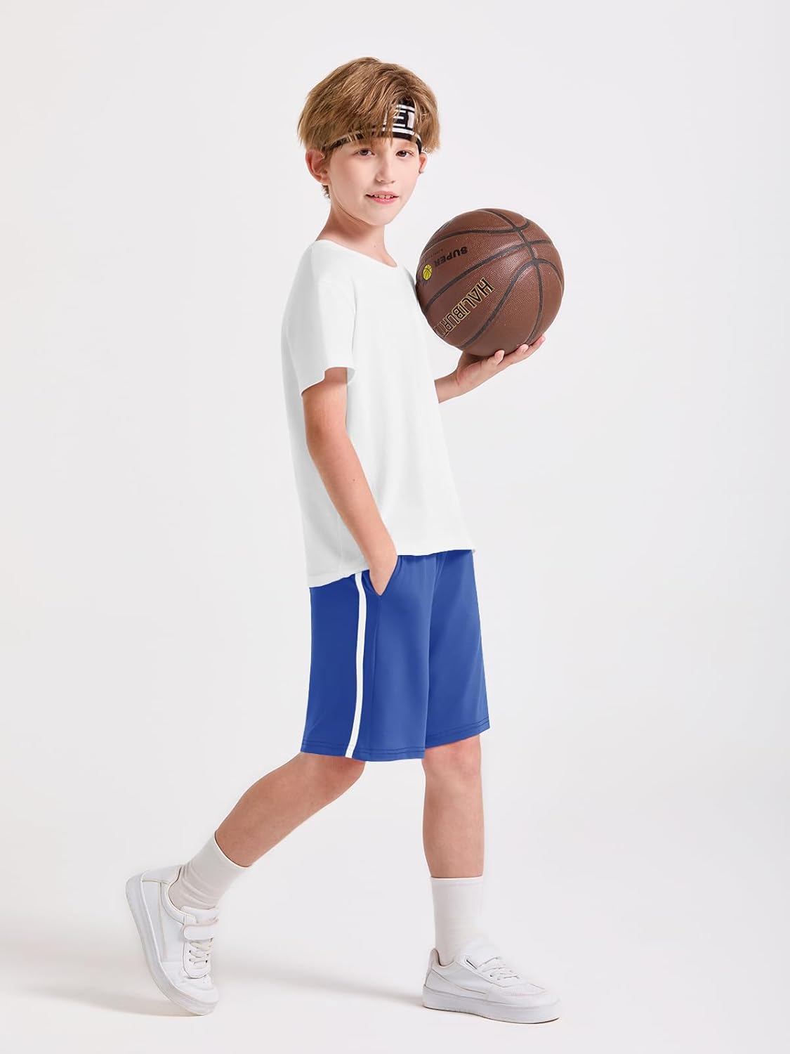 Haloumoning Boys Athletic Shorts Kids Active Elastic Waist Breathable Basketball Soccer Gym Shorts with Pockets 5-14 Years - Image 4