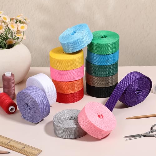 Meyeyaia 15 Rolls Webbing Strap for Bags 1 Inch Wide, Polypropylene 75 Yards Webbing 1 Inch Heavy Duty Webbings for Bags, Climbing Outdoors Indoors, Crafting DIY(15 Colors Mixed)