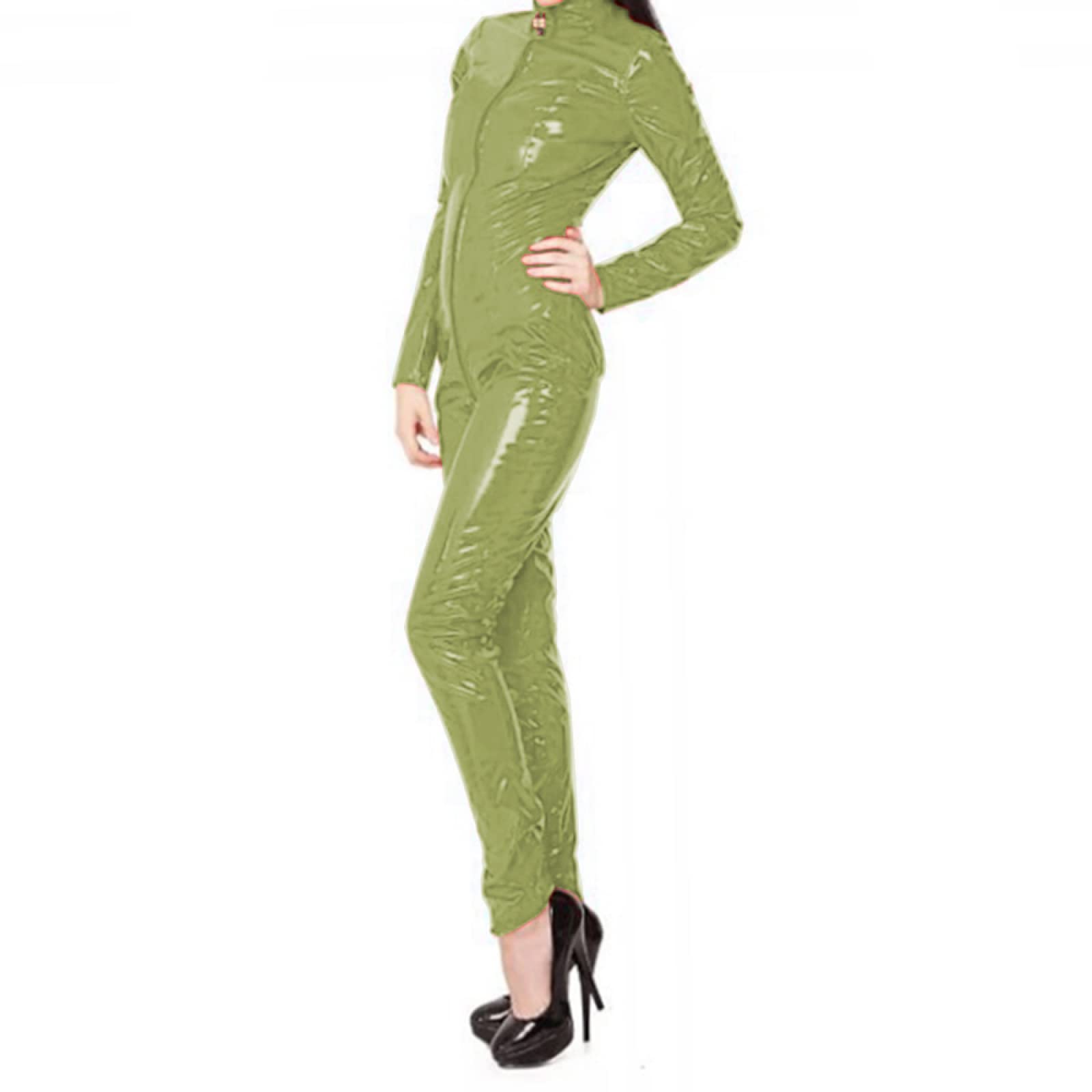 Amazon.com: Shiny PVC Jump Suits for Women Front Zipper Open