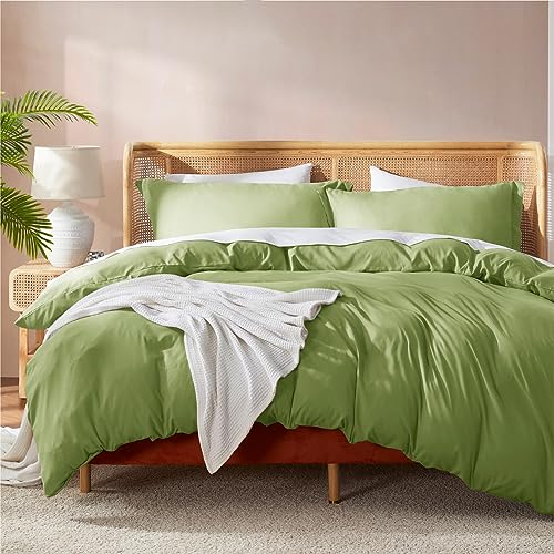 Nestl Calla Green Duvet Cover Queen Size - Soft Double Brushed Queen Duvet Cover, 3 Piece, with Button Closure, Duvet Cover 90x90 inches